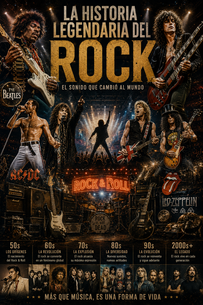 historia del rock origen evolución bandas influyentes